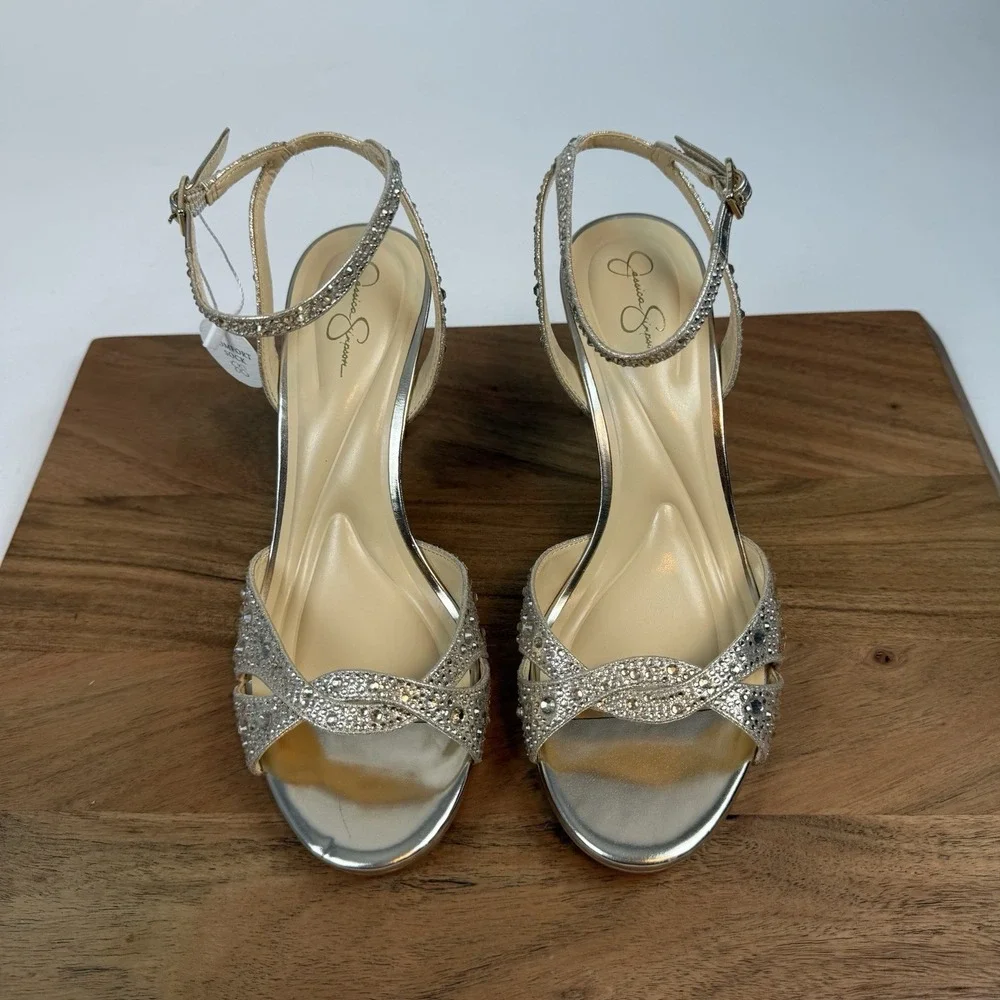 New Womens Jessica‎ Simpson Jarilyn Gold Rhinestone Heel Sandals Size 9 M